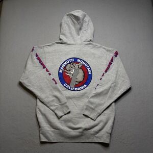 Mammoth Mountain Hoodie Mens Medium Gray Y2K Graphic Logo Pullover Sweatshirt‎